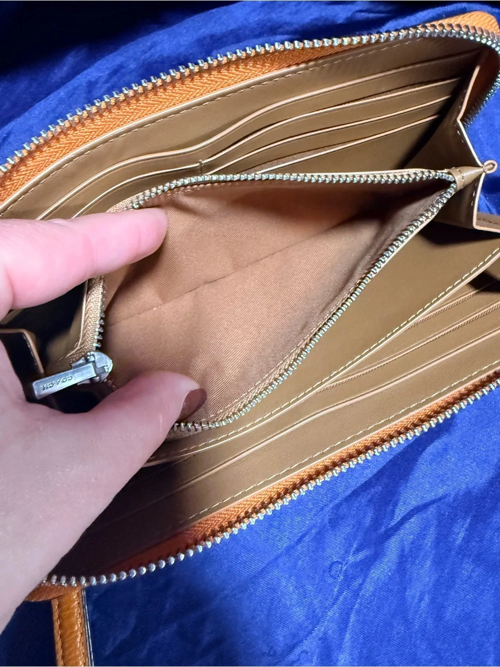 COACH Pebbled Zip Wallet in Tan Brown